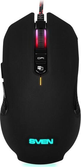 SVEN RX-G955 Programmable Gaming Mouse, Pixart 3050 Sensor, 4000 DPI, 8 Buttons, RGB Backlight, Internal Memory, Braided Cable, Soft-Touch
