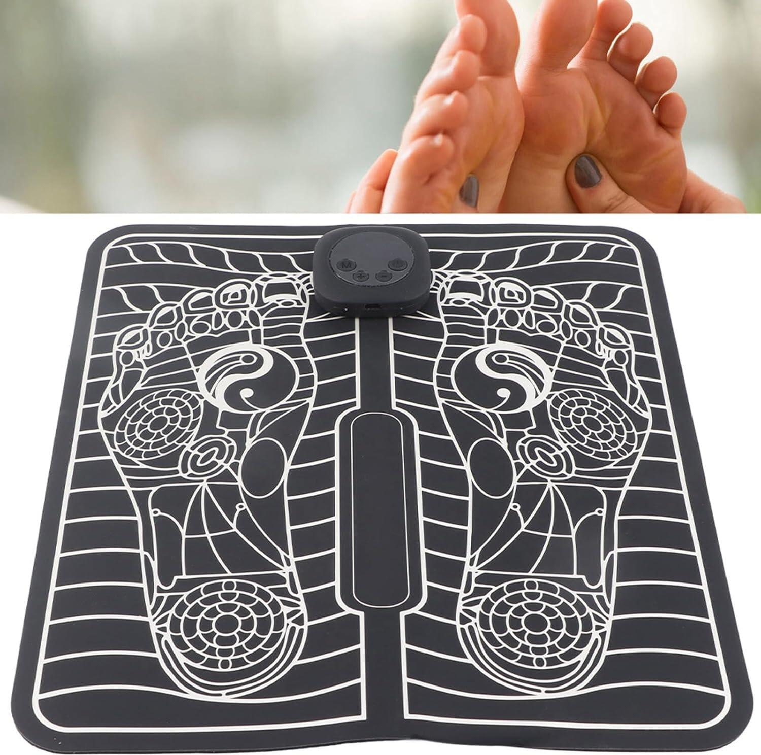 EMS Foot Massager Mat - 8 Modes, 19 Levels, USB Rechargeable Electric Muscle Stimulation Mat with Remote, PU & EVA Material, 32x29 cm, Foldable