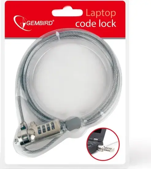 Cablu de securitate pentru laptop Gembird LK-CL-01, cu combinatione de 4 cifre, otel cu PVC, lungime 1.8m, diametru 4mm, compatibil slot Kensington