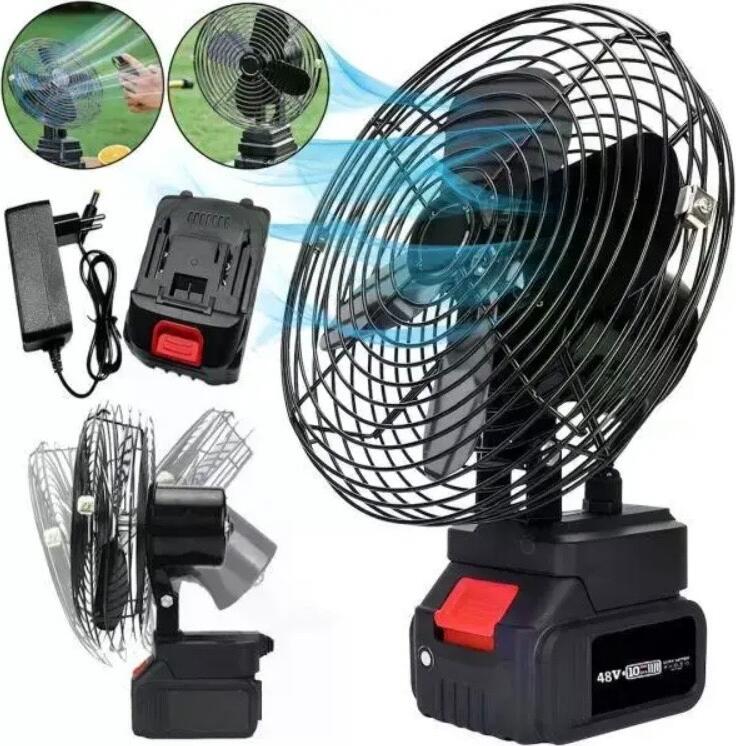 FK-VL-801 Cordless Oscillating Fan 21V, 20cm Portable Heavy-Duty Work Fan with 2 Rechargeable Batteries, Charger, 3 Speeds and LED Light