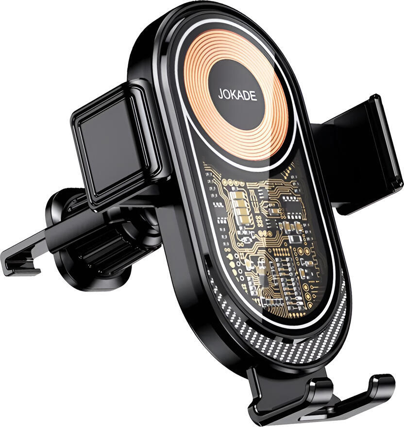 Jokade JH020 Rongguang Series Wireless Charging Car Holder, 15W Max Fast Charge, ABS and Glass Air Vent Hook Mount, Automatic Gripping Sensor, Black