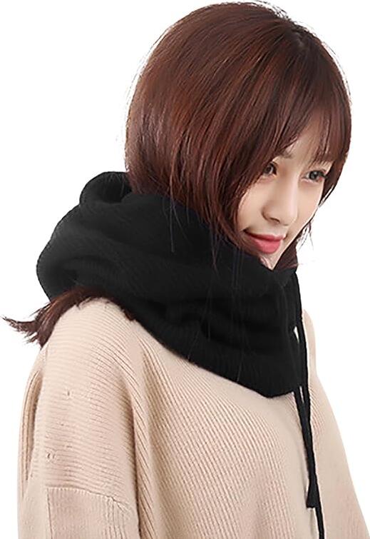 SOMALER Women's Knitted Hood - Cotton/Polyester Blend, Wind & Rain Protection, One Size 55x31x28cm, Minimalist Head & Neck Cover for Spring-Autumn, Color: Black