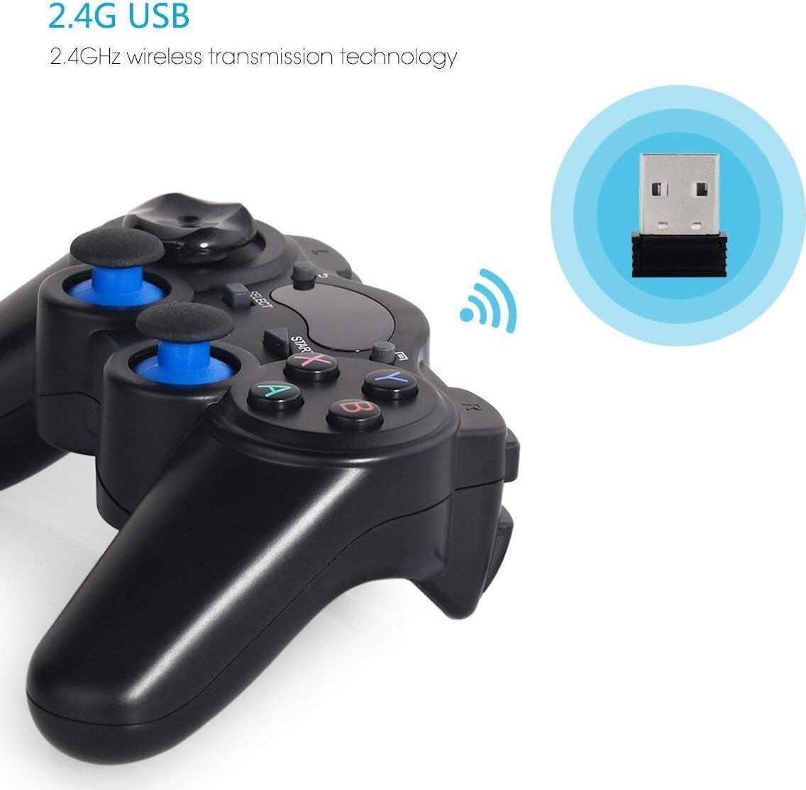 2.4G Wireless Gamepad for PS3 Android PC - Ergonomic Plug-and-Play Controller with USB Receiver, OTG Adapters, Smartphone Holder, 10m Range