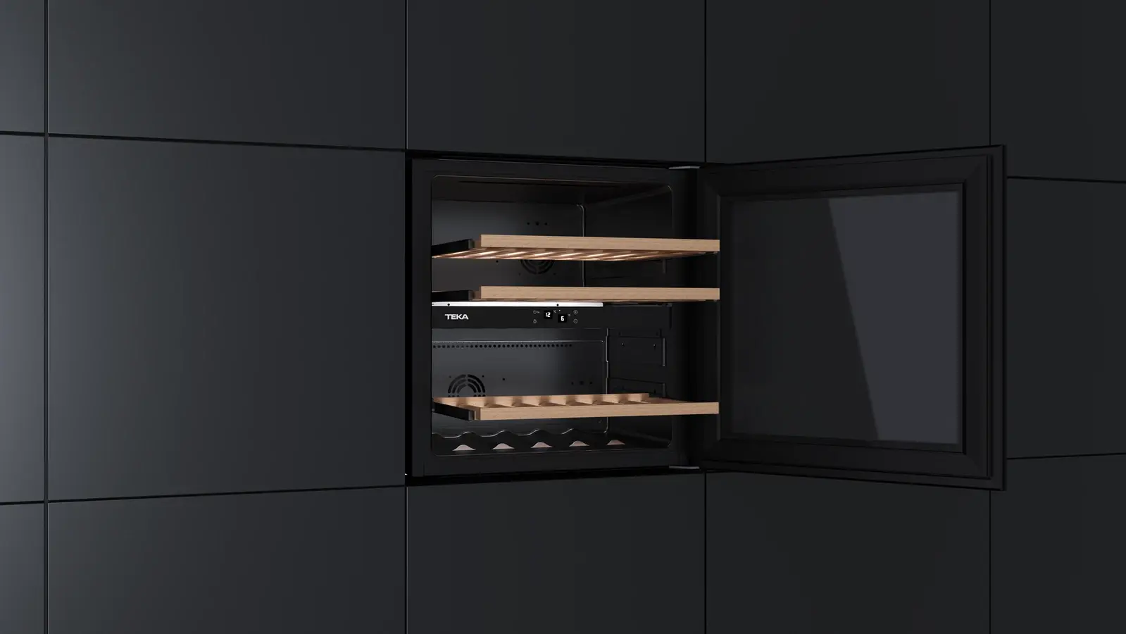 Teka RVI 20041 Built-in Wine Cooler, 41 Bottles, Dual Zone Temperature Control, SurroundAir Fan Cooling, LED Light, UV Glass Door, 60cm Niche