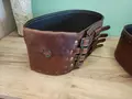 Traditional Romanian Black Leather Chimir Belt, Handmade Natural Leather, Wide Folk Costume Accessory with 3 Buckles, Metal Rivets and Leather Pocket