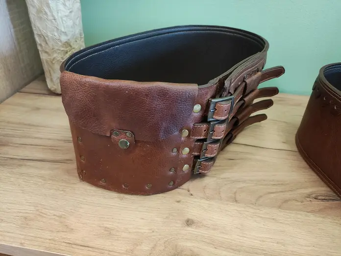Traditional Romanian Black Leather Chimir Belt, Handmade Natural Leather, Wide Folk Costume Accessory with 3 Buckles, Metal Rivets and Leather Pocket