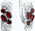Cercei pentru femei Sokolov 92021362 din argint 925 cu granat și zirconiu cubic, pietre rotunde și ovale, închidere englezească, 3.25g