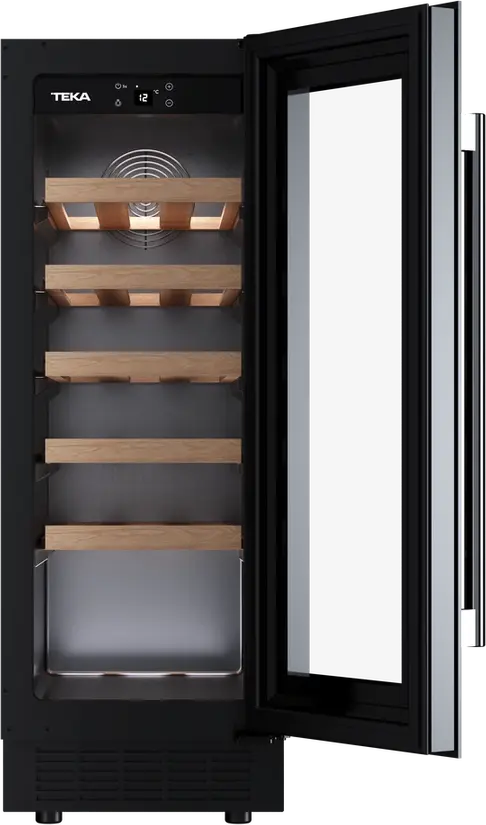 Răcitor de vin Teka RVU 10020 Sommelier, 20 sticle, Două Zone de Temperatură, Răcire SurroundAir, Geam Tintat UV, Iluminare LED, 295x820x573 mm