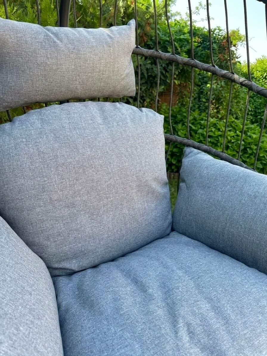 Scaun suspendat tip ou COCO pentru interior si terasa, Culoare: Gri, inaltime 195 cm, perne repelente la apa, cadru metalic, set de 3 piese