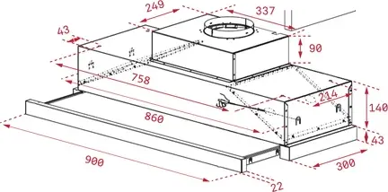 Teka CNL 9610 Telescopic Pull-Out Hood, 900mm Stainless Steel Anti-Fingerprint, 745 m3/h Max Extraction, 3 LED Lamps, Electronic Control, Energy Class C