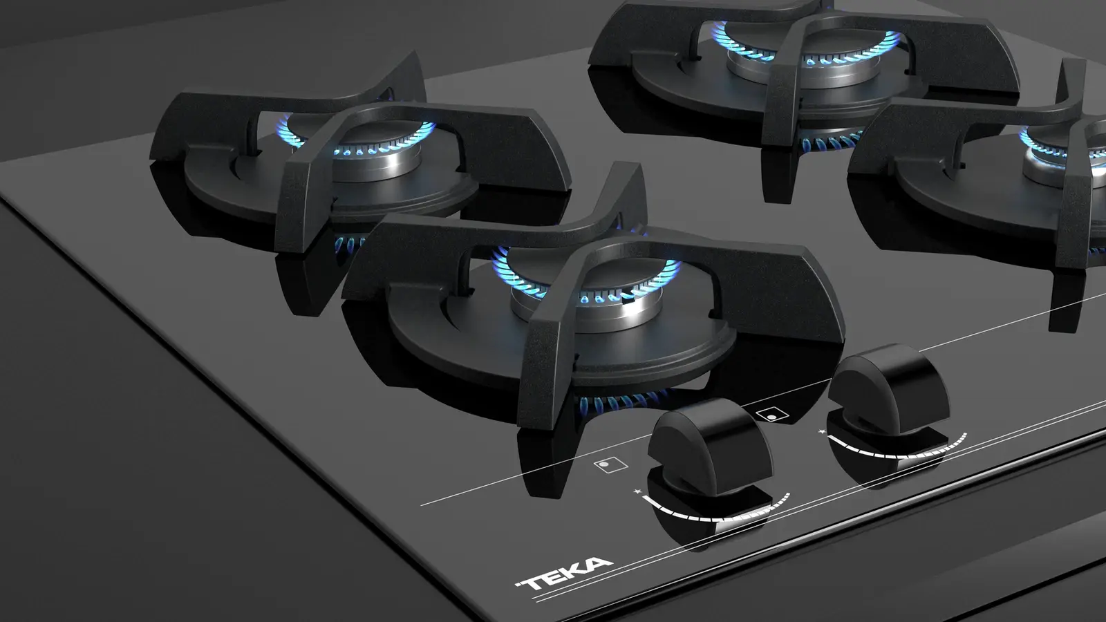 Teka GBC 64000 Gas on Glass Hob, 4 Burners SABAF, Black Tempered Glass, Cast Iron Grids, Auto-ignition & Safety System, 60x51 cm