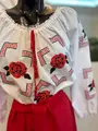 Benefis National Moldavian Blouse J 0376, Machine Embroidery, Lace Elastic Neck and Cuffs, Shirt Fabric, Adult Size L