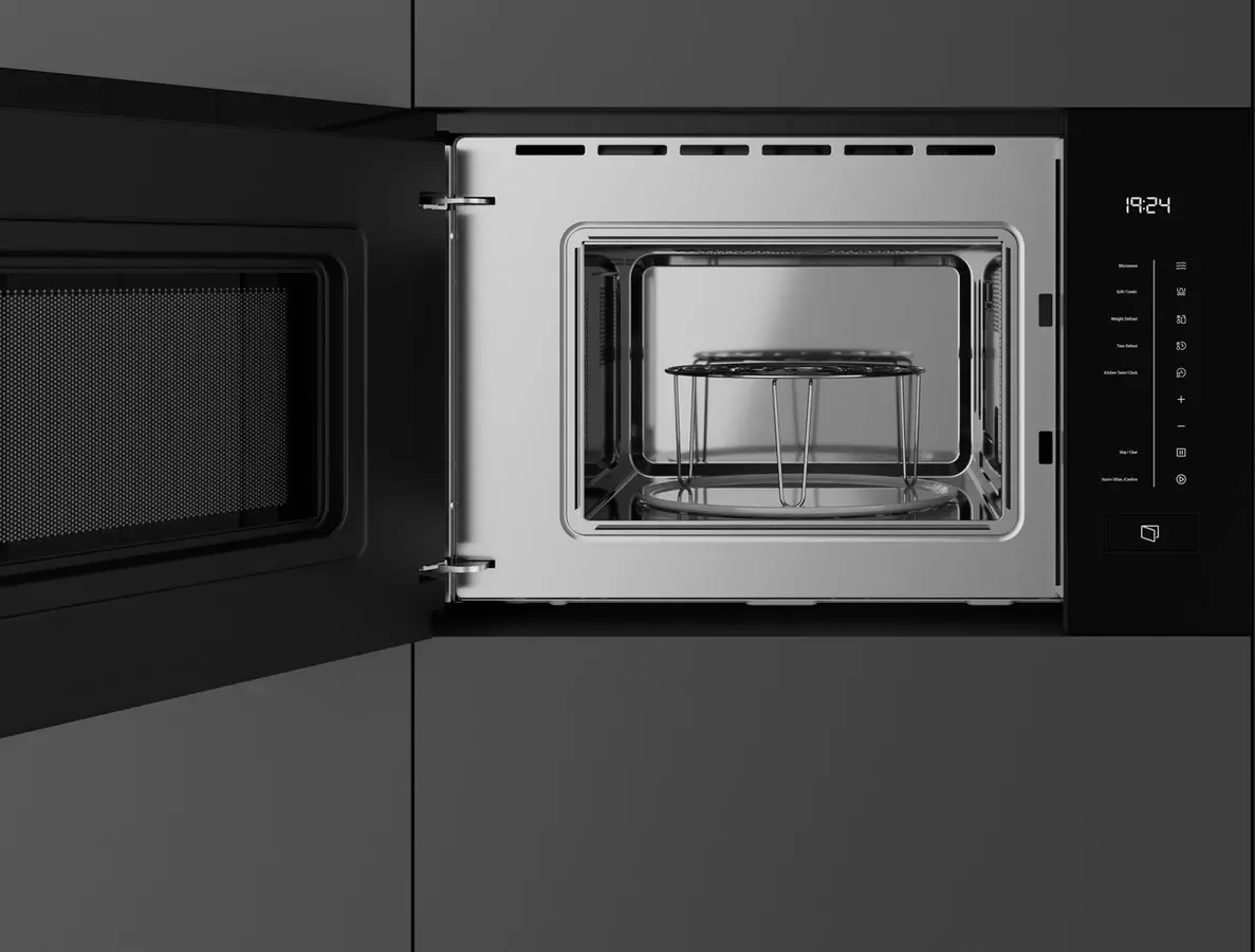 Teka MLEG 820 FI BK Built-in Microwave with Grill, Black Glass, 20L Capacity, 800W Microwave/1000W Grill, Touch Control, 8 Auto Programs, Stainless Steel