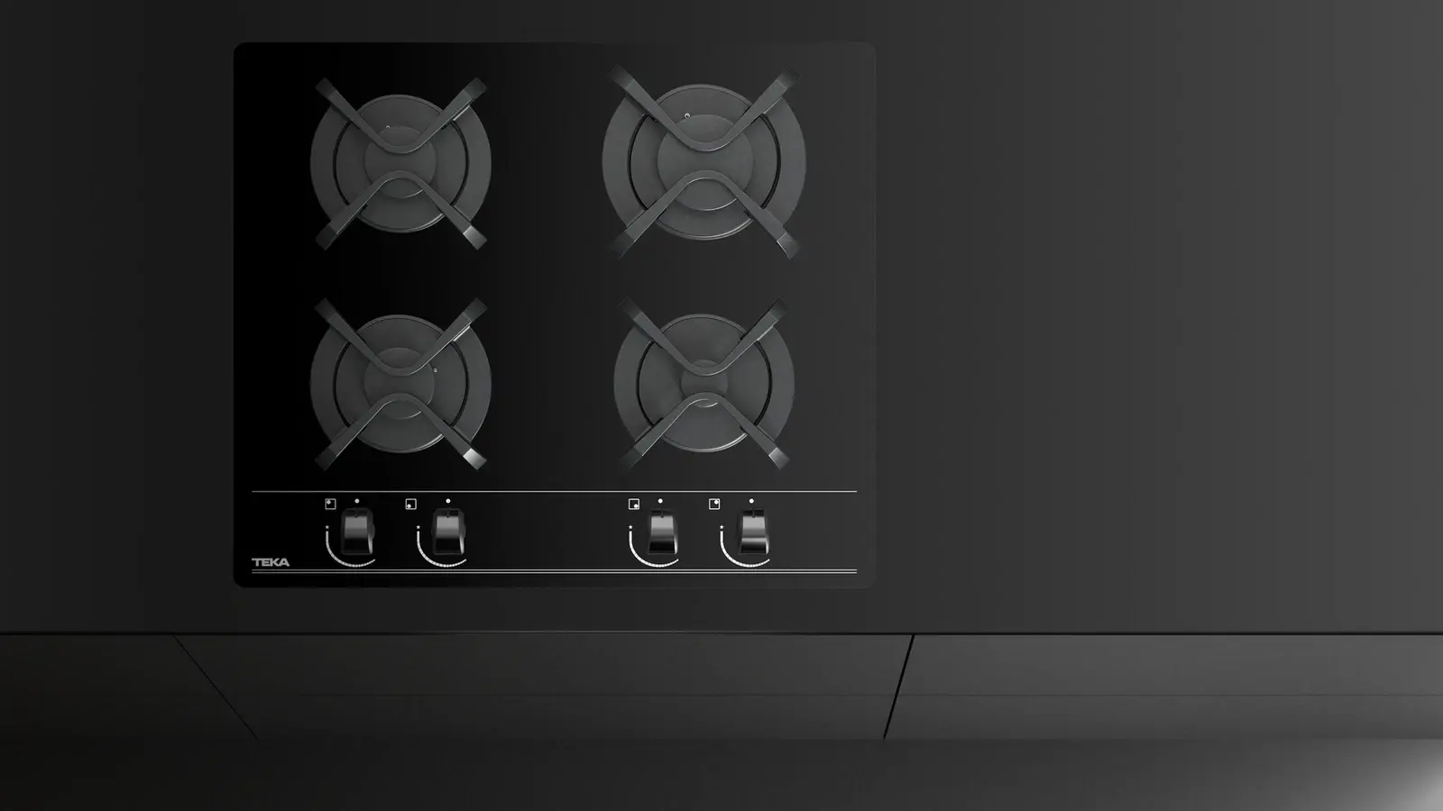 Teka GBC 64000 Gas on Glass Hob, 4 Burners SABAF, Black Tempered Glass, Cast Iron Grids, Auto-ignition & Safety System, 60x51 cm