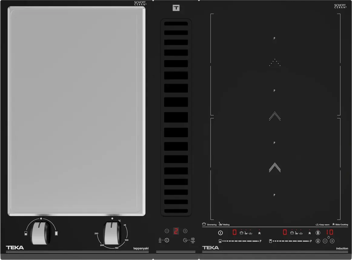 Teka FIH 16760 TOS BK VarioPro Modular Downdraft Hood, Crystal Black, Brushless EcoPower Motor, 630 m3/h Extraction, Touch Control, FreshAir Function