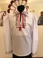 Benefis J 0380(6043) National Moldavian Shirt for Boys, White Magpie Fabric, Red and Green Machine Embroidery, Long Sleeves, Size M (134-146 cm)