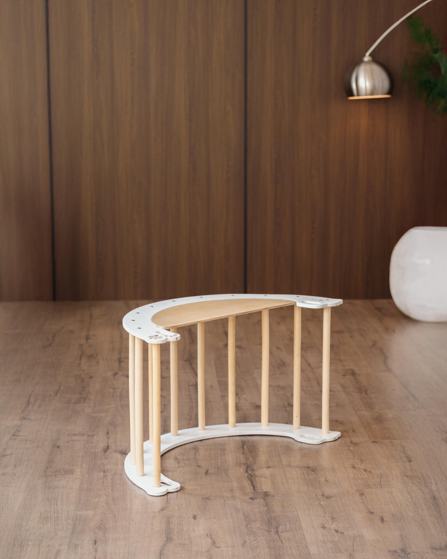 Set de Joacă Modular Pikler Oli.Lioli Bârlog 7-în-1, Triunghi de Cățărat din Lemn, Leagăn în Formă de Urs și Rampă, Gimnastică Montessori pentru Copii 0-10 ani
