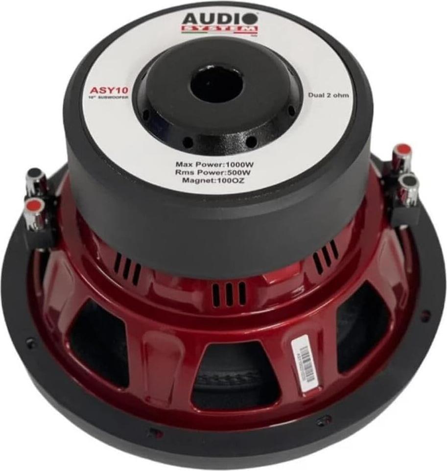 Автомобильный сабвуфер SPL Audio System Italy ASY-10, 250 мм (10 дюймов), Dual 2 Ohm, 500 Вт RMS, Макс. мощность 1000 Вт, Магнит 100 OZ, Красный корпус