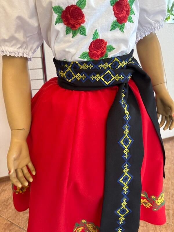 Fusta Nationala Moldoveneasca Benefis J 0367(4935) cu Broderie Florala Rosie Materiale Naturale Costum Popular Feminin