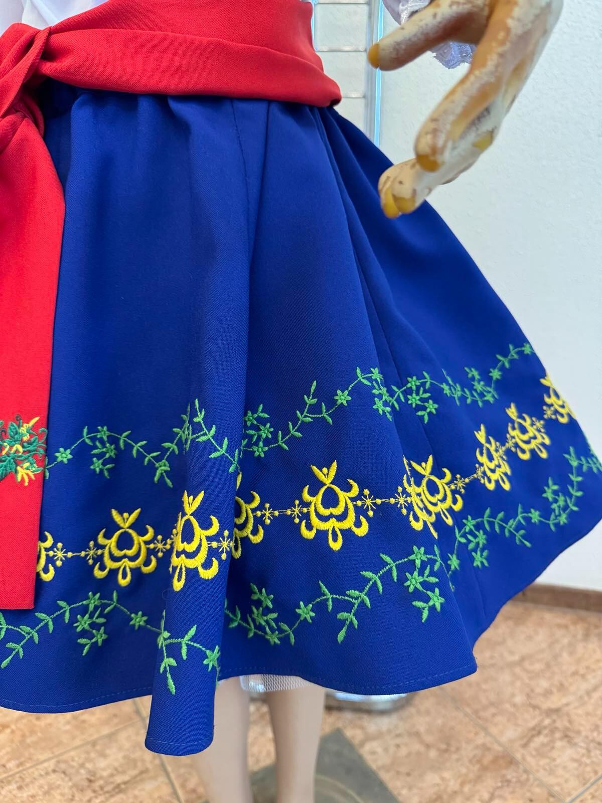Fustă tradițională națională moldovenească pentru copii Benefis J 0374(4942), Albastru Regal, Materiale Naturale, Broderie Florală, Mărime M