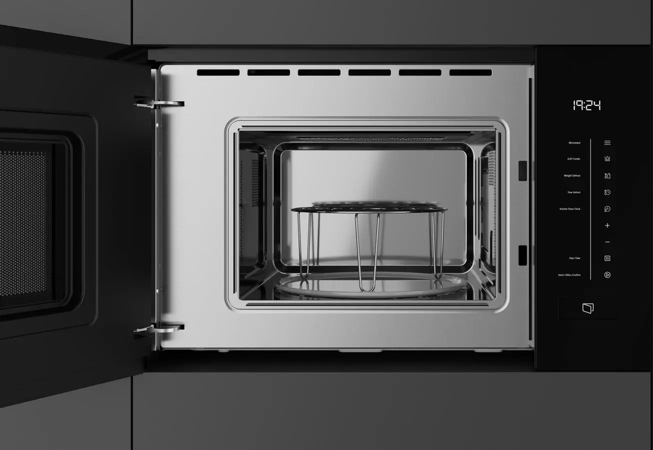 Teka MLEG 820 FI BK Built-in Microwave with Grill, Black Glass, 20L Capacity, 800W Microwave/1000W Grill, Touch Control, 8 Auto Programs, Stainless Steel