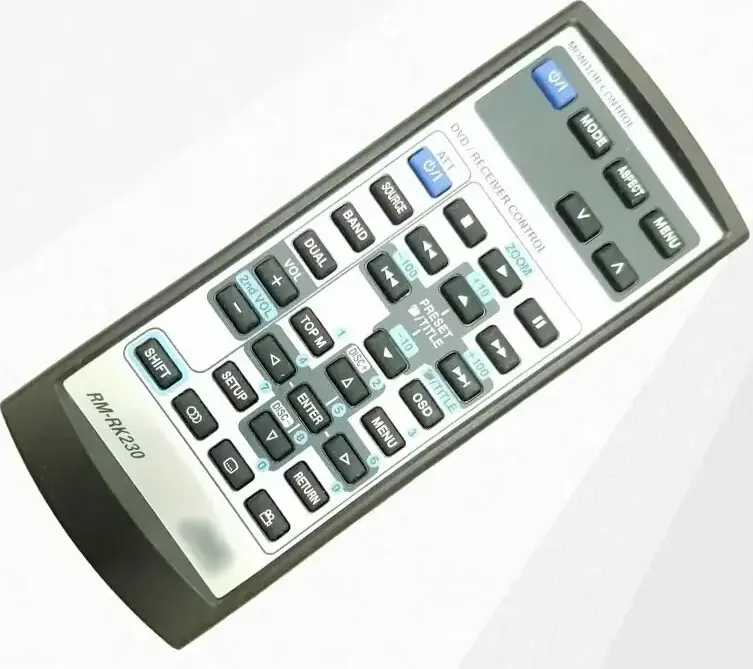 JVC RM-RK230 Remote Control for Car Audio DVD Receiver, Monitor Control, CR2025 Battery, Volume Menu Source Setup Functions