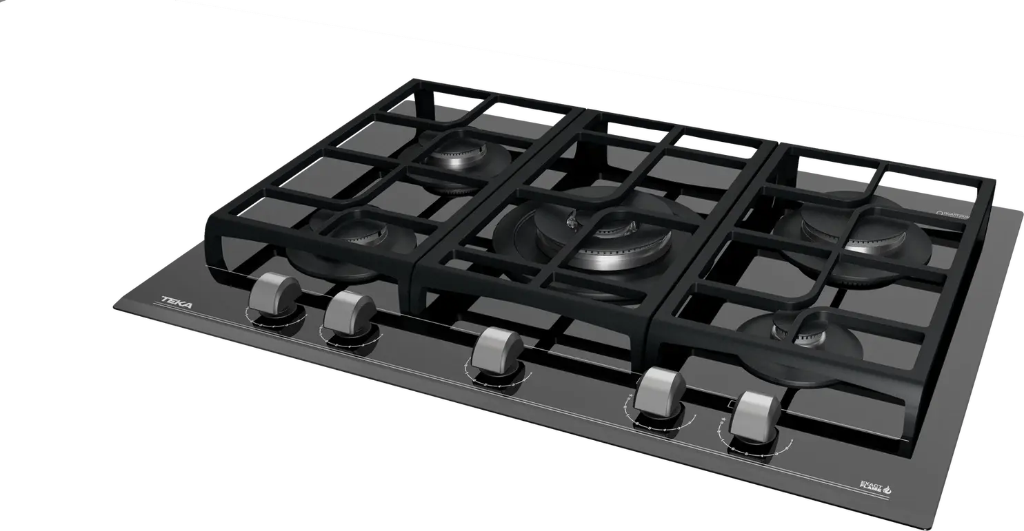 Teka GZC 75330 Gas on Glass Hob, 5 Burners with ExactFlame Control, SABAF High-Efficiency Burners, Cast Iron Grids, Night River Black Ceramic Glass