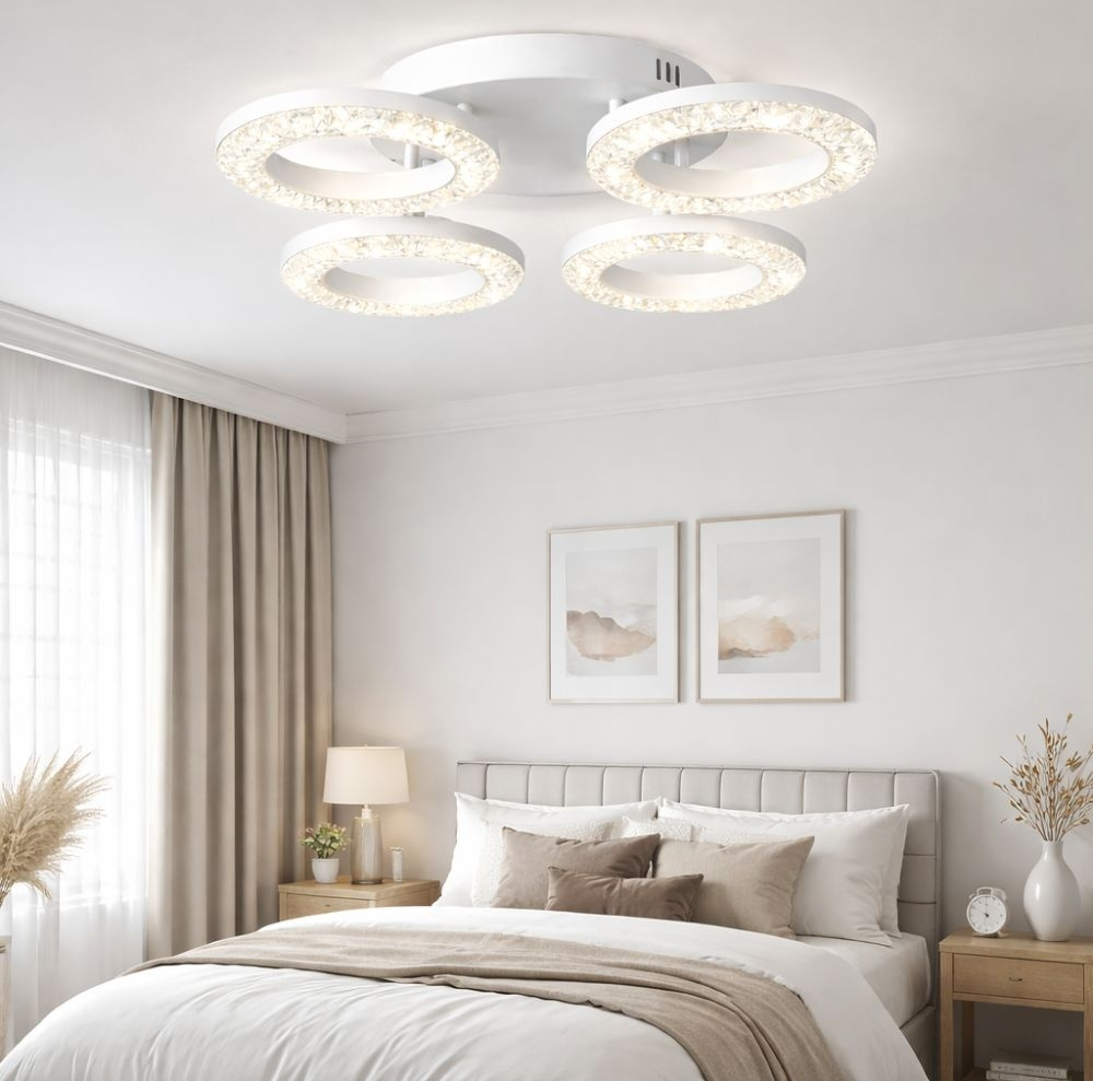 Lustră LED ProLed Cristalshine ACR-8054 80W, 4 Cercuri, 5200lm, Telecomandă, Temperatură Culoare Reglabilă 3000K-6400K, Intensitate Reglabilă, Cristal