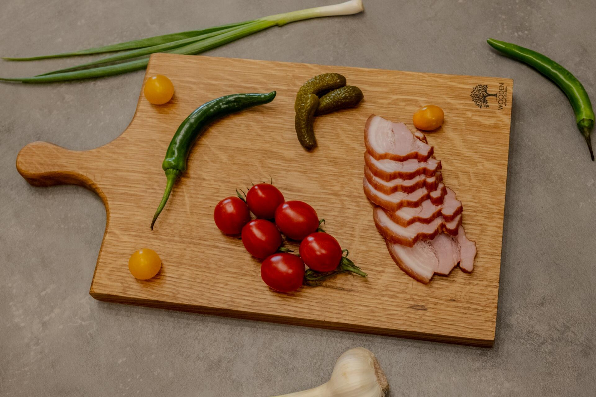WOODEN Traditional Handmade Kitchen Cutting Board, Solid Oak Wood, Linseed Oil and Beeswax Finish, 43 x 23 x 2.3 cm