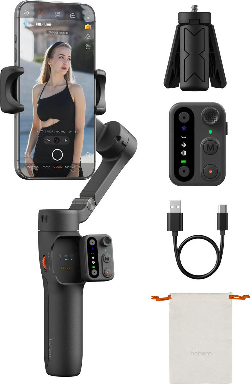 Hohem iSteady X3 SE 3-Axis Smartphone Gimbal Stabilizer, Black, Foldable Handheld Vlog Tripod with Detachable Remote, AI Tracking, 300g Payload