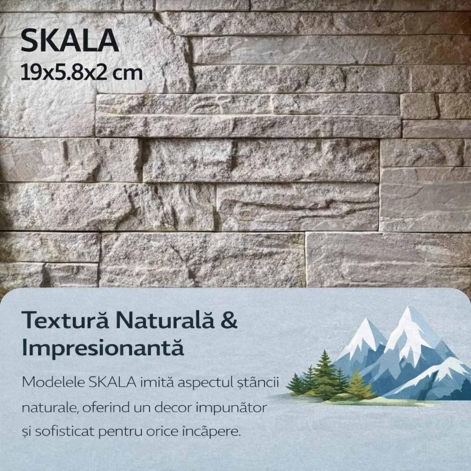 Skala Decorative Gypsum Wall Stone, 3D Natural Rock Relief Interior Panels, 9.0x2.0 cm, Acoustic Phonetic Wall Finish