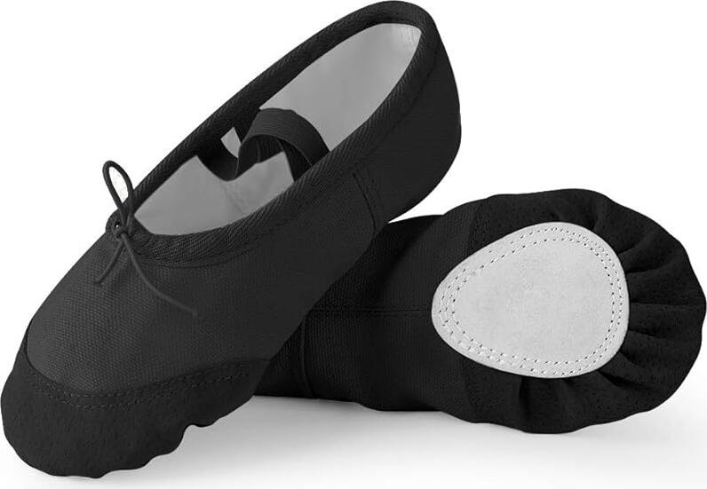 Pantofi de Dans Ballerina Globalsportdance pentru Gimnastică și Dans Ritmic, Negru, Mărime 27, din Pânză cu Chingă Elastică și Tală Suede Split Sole