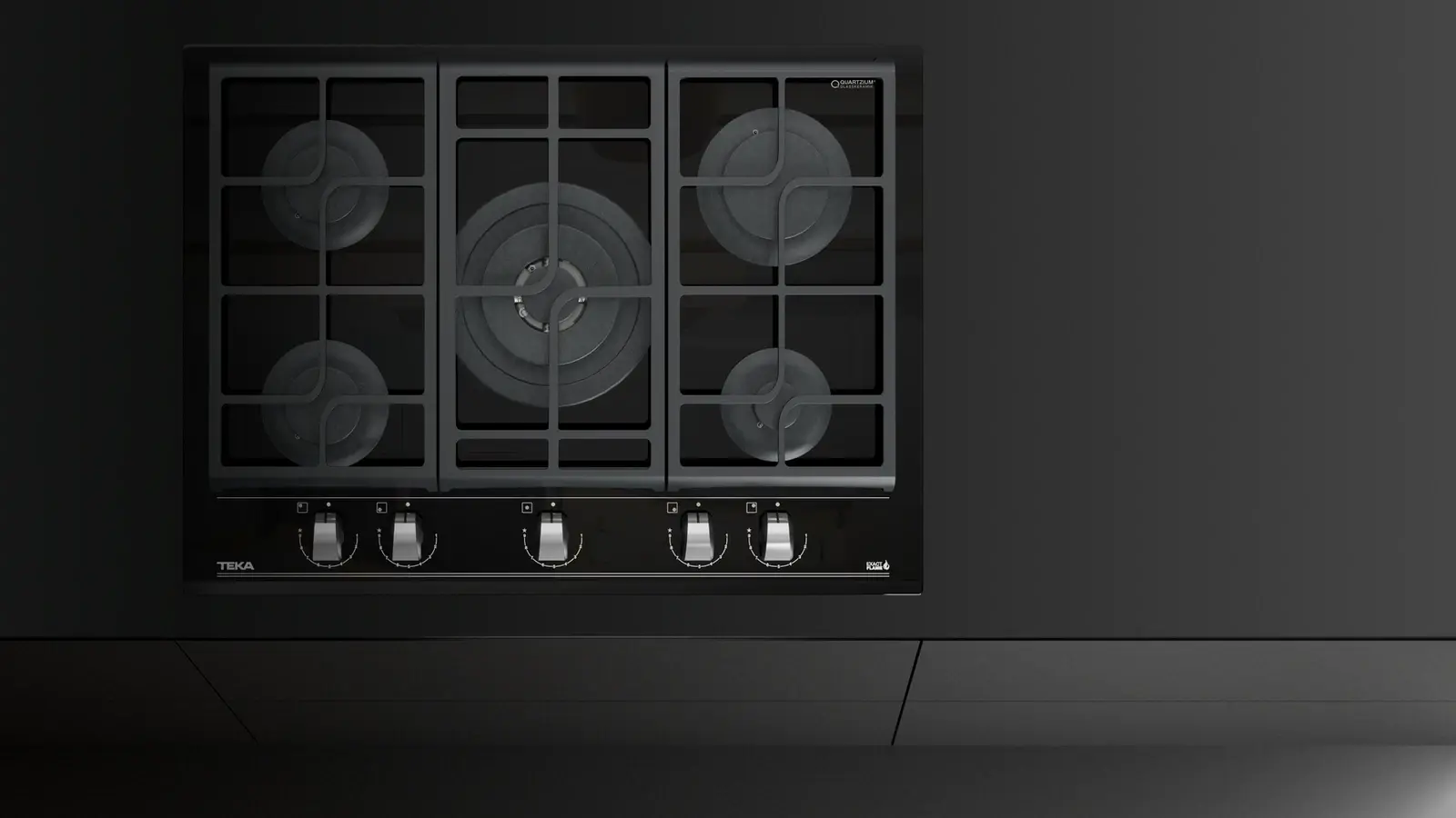 Teka GZC 75330 Gas on Glass Hob, 5 Burners with ExactFlame Control, SABAF High-Efficiency Burners, Cast Iron Grids, Night River Black Ceramic Glass