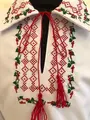 Benefis J 0380(6043) National Moldavian Shirt for Boys, White Magpie Fabric, Red and Green Machine Embroidery, Long Sleeves, Size M (134-146 cm)