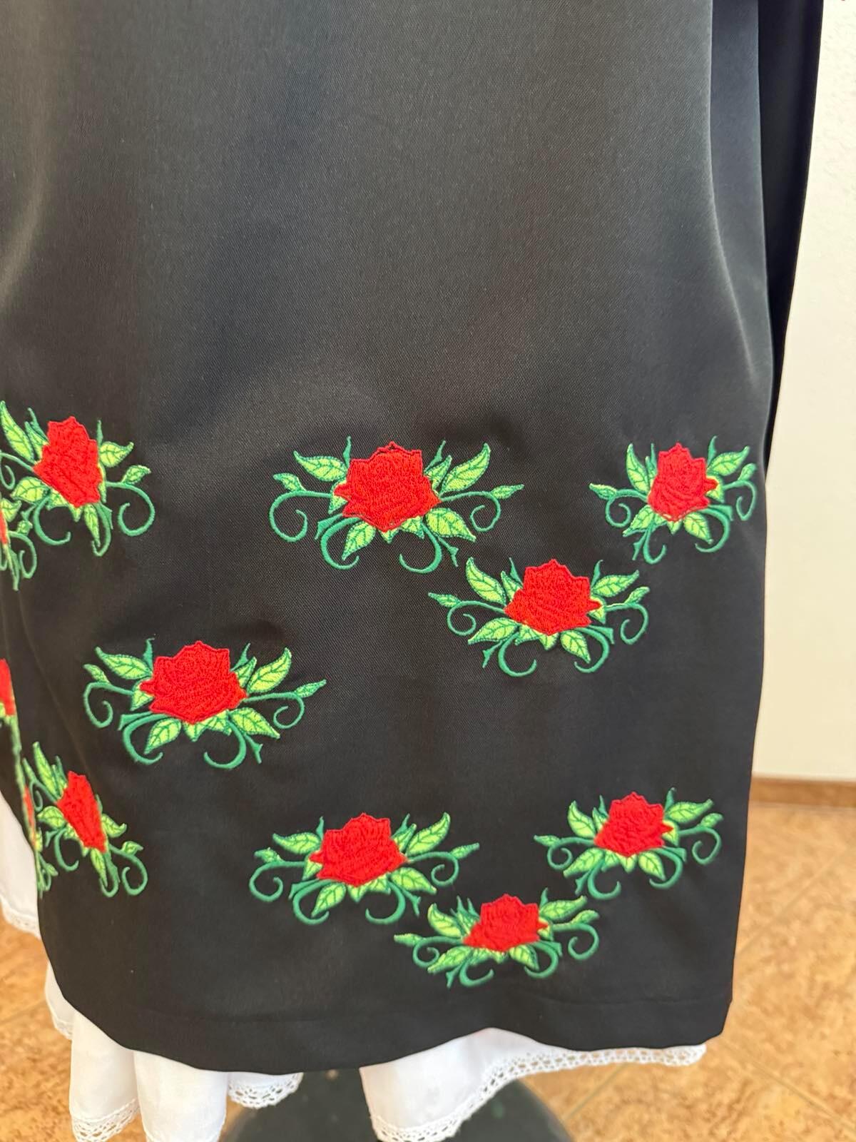 Benefis Moldovan National Skirt J 0146 Traditional Set of 2 Pieces Black Embroidered Outer Skirt and White Cotton Lace Under-skirt XL Adult