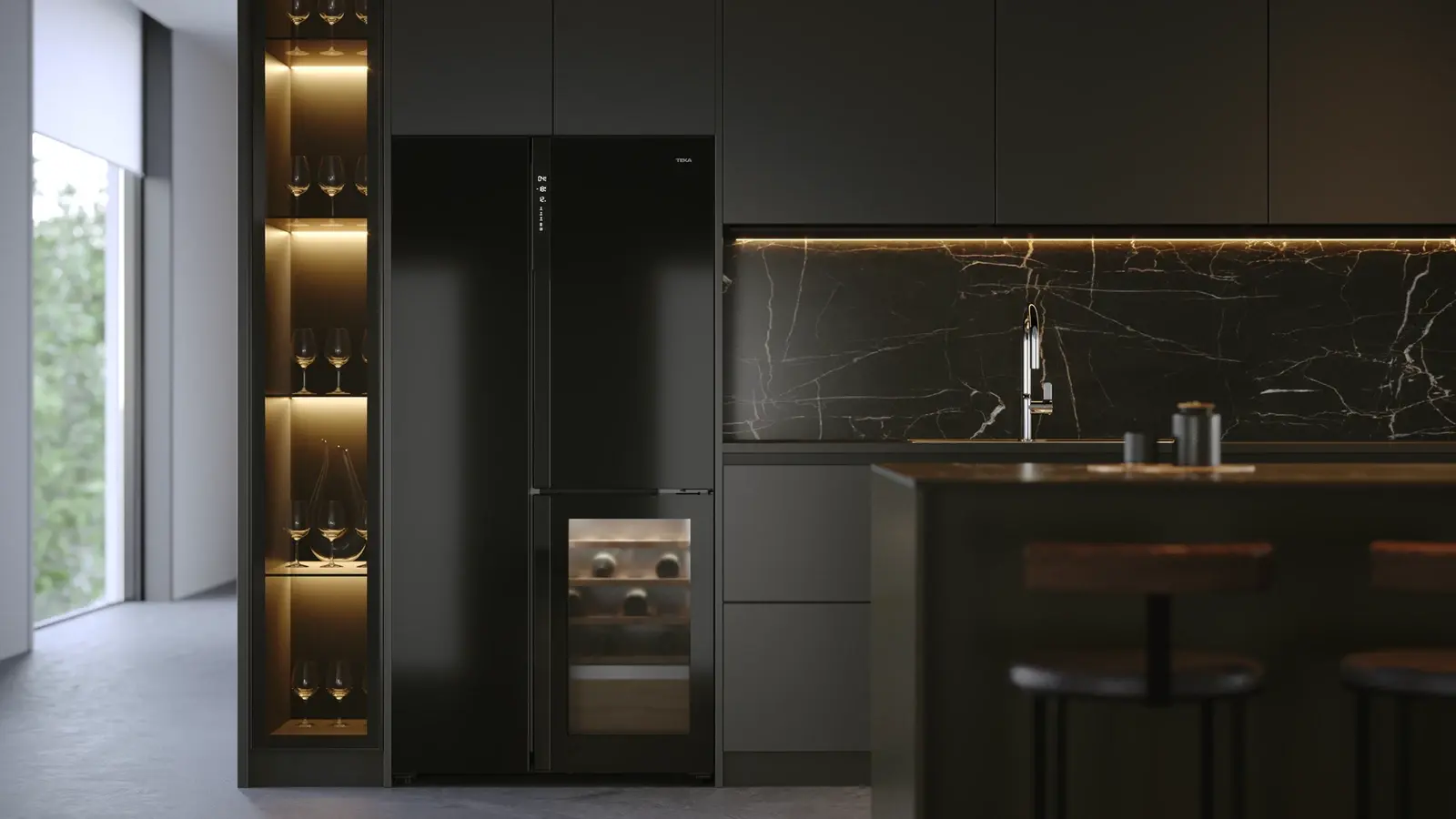 Teka RLF 85950 GBK Side by Side Refrigerator with Integrated Wine Cooler, Full No Frost, Inverter Motor, MetalCooling, Crystal Black, 548L, 183x91x71cm