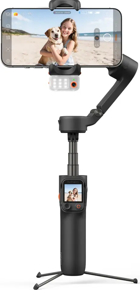 Hohem iSteady V3 Ultra 3-Axis Smartphone Gimbal Stabilizer with Detachable Touchscreen Remote, AI Tracking, Fill Light and Extension Rod - Shadow Black