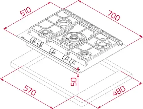 Teka GZC 75330 Gas on Glass Hob, 5 Burners with ExactFlame Control, SABAF High-Efficiency Burners, Cast Iron Grids, Night River Black Ceramic Glass
