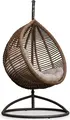 Hanging Egg Chair Rattan Kit Set of 3 with Stand and Brown Pillow, Cedar Color, 1050x730x1200mm, Max Load 110kg, Metal Base Swing