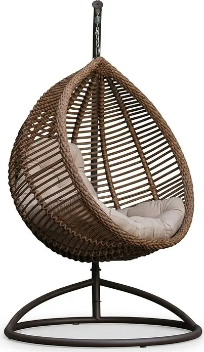 Hanging Egg Chair Rattan Kit Set of 3 with Stand and Brown Pillow, Cedar Color, 1050x730x1200mm, Max Load 110kg, Metal Base Swing