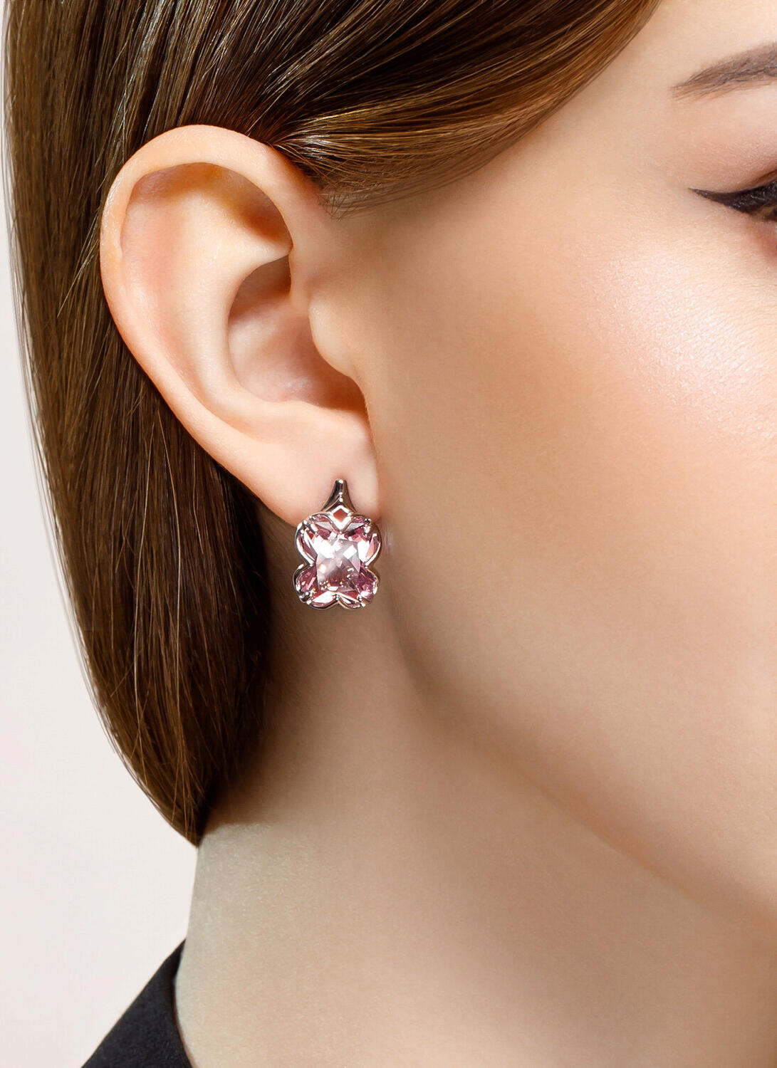 SOKOLOV 92021365 Women's Silver 925 Rhodium-Plated Earrings with Pink Octagon Sitall Inserts, English Lock, 5.60g