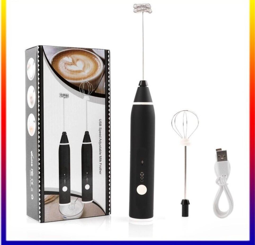 QUTAII Handheld Milk Frother, USB Rechargeable 3-Speed Electric Foam Maker with 2 Stainless Steel Whisks for Coffee, Latte, Matcha and Egg Beating