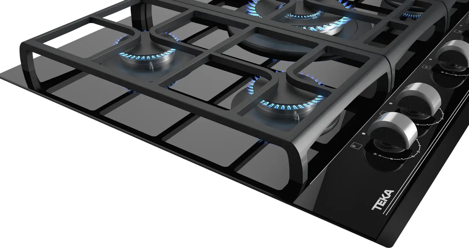 Teka GZC 75330 Gas on Glass Hob, 5 Burners with ExactFlame Control, SABAF High-Efficiency Burners, Cast Iron Grids, Night River Black Ceramic Glass