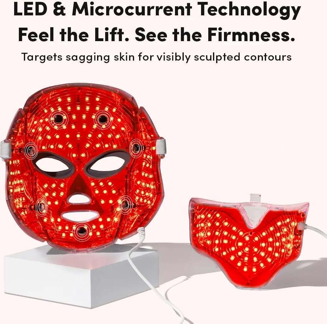 Masca LED JM-093 MK-3430 cu Microcurenți - Fototerapie 7 Culori, 190 LED-uri, 9 Niveluri de Intensitate, Accesoriu pentru Gât, Tratament Antirid și Acnee