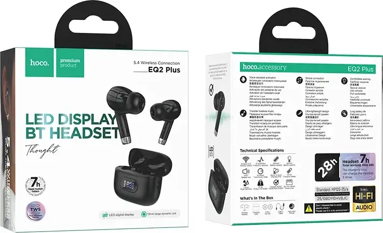 Беспроводные наушники TWS Hoco EQ2 Plus, Bluetooth 5.4, Внутриканальные, LED индикатор заряда, Сенсорное управление, 7ч работы, Кейс USB-C