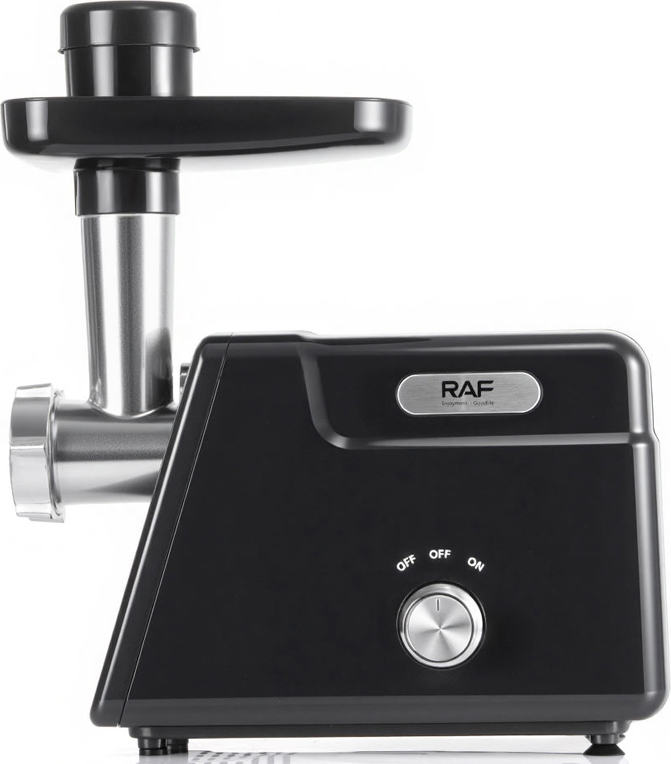 Raf R.3404 Meat Grinder 800W, Stainless Steel Blades, Black, with Sausage and Kibbeh Attachments, Detachable Parts for Easy Cleaning