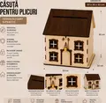 Lemica House-Shaped Envelope Box for Weddings and Events, Eco-friendly Plywood, 30x30x30 cm, Brown Roof, Natural Wood with Metal Padlock