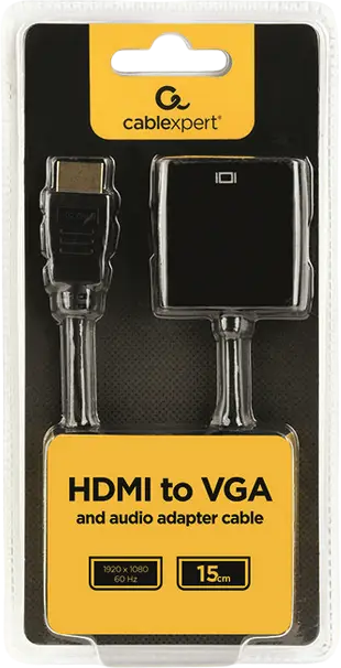 Cablexpert A-HDMI-VGA-03 HDMI to VGA Adapter with 3.5mm Audio Jack, Full HD 1080p, 15cm Cable, Black