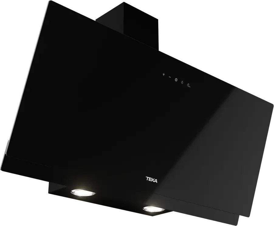 Teka DVN 94030 BK Vertical Decorative Chimney Hood, 90cm, Black Glass, Touch Control, Rim Extraction, 460 m3/h, LED Lighting, Aluminum Filter
