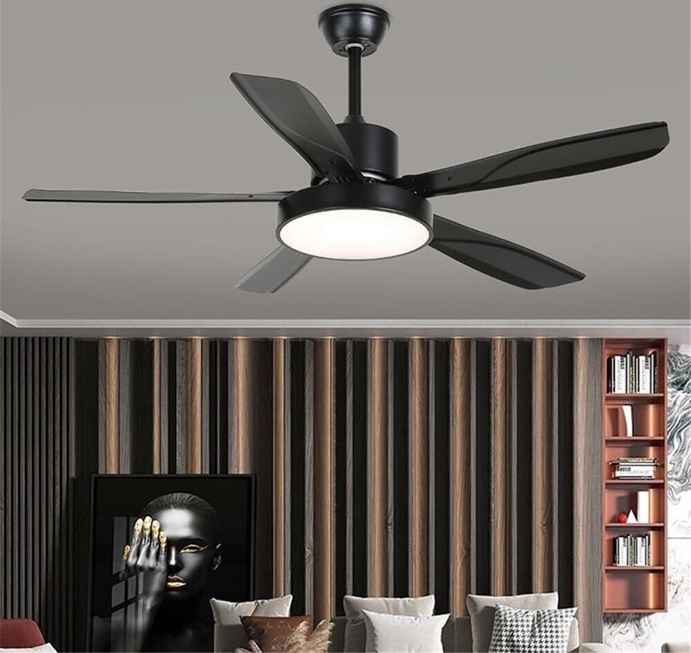 Потолочный вентилятор с LED люстрой ProLed PRO-YUE-M223-5, 132см, DC мотор 45Вт, 6 скоростей, 3 режима света, пульт ДУ, матовый черный